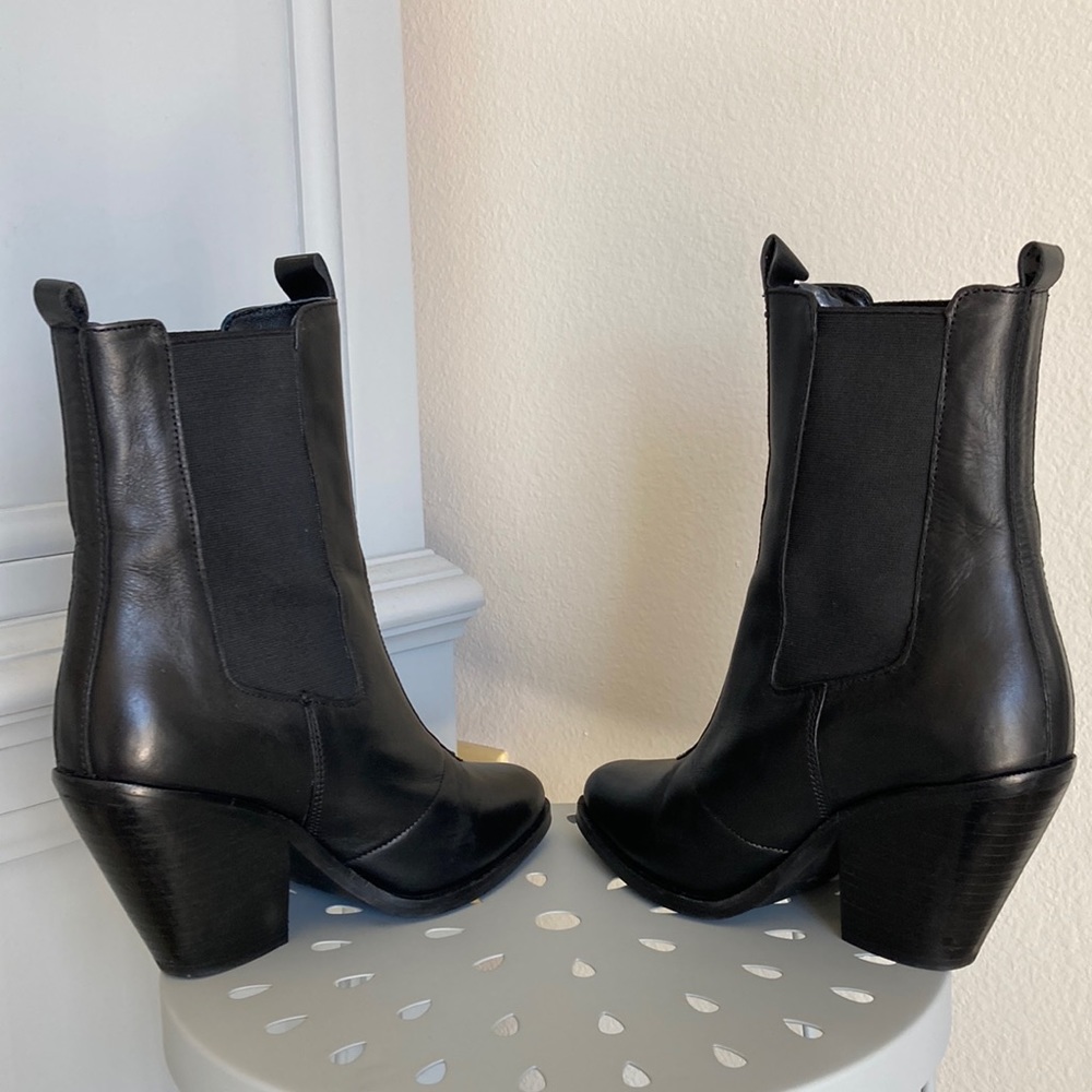 Pepe Jeans London Black Leather Cowboy Western Boot Bootie w Goring size EU 37 - Picture 7 of 17
